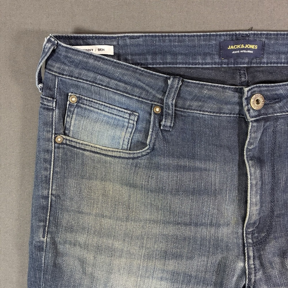Jack & Jones Jeans Mens 36 X34 Distressed Glenn Straight Stretch Slim Low Light